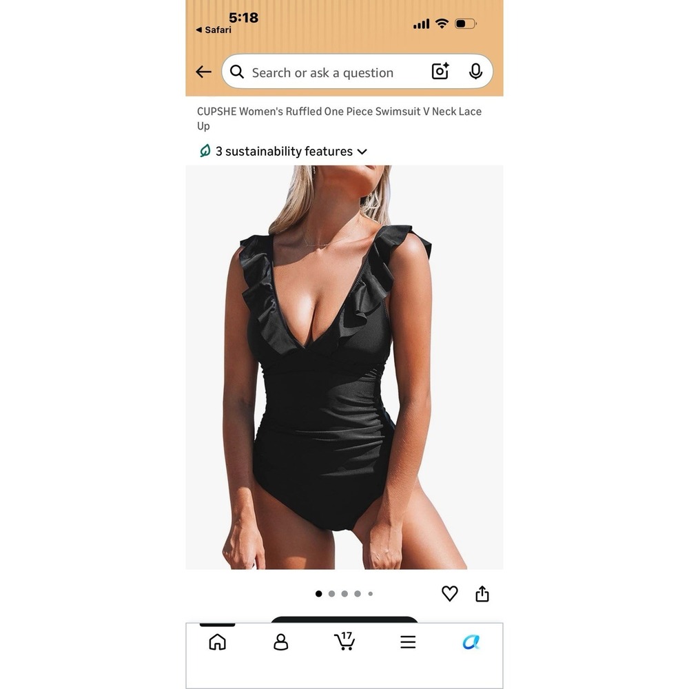CUPSHE Women's Ruffled One Piece Swimsuit V Neck Lace Up Large